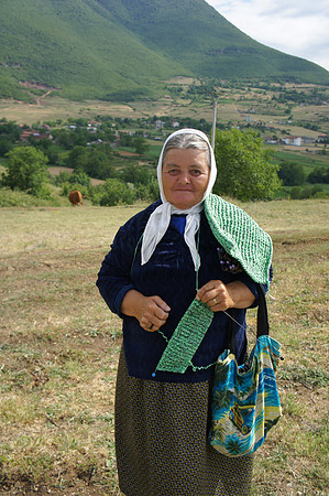 Knitting in a field